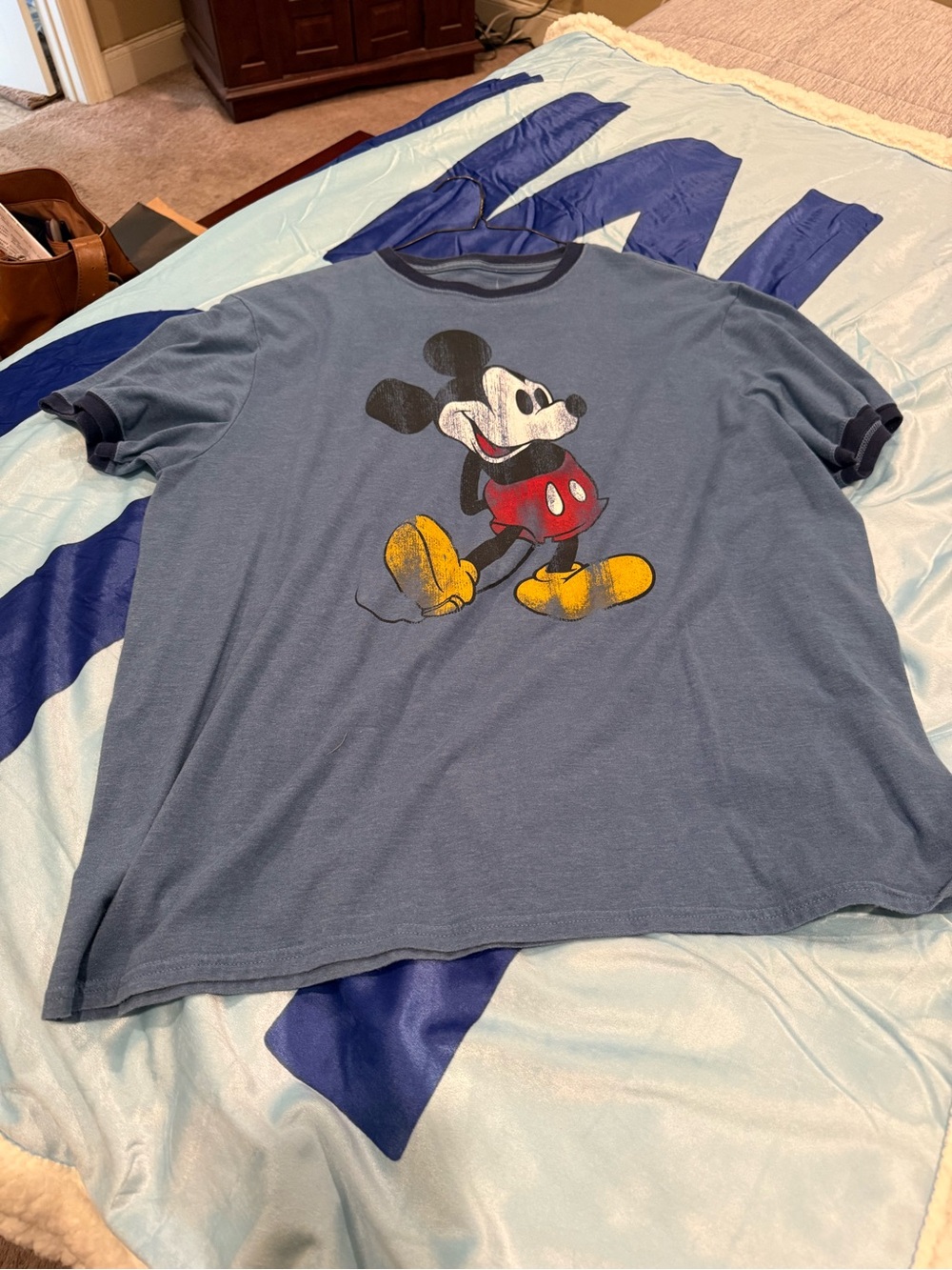 Disney Parks By Hanes Mickey Mouse Distressed Ringer T-Shirt Blue Mens XL